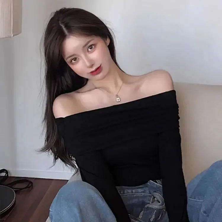 Off Shoulder Top French Collarbone Long Sleeved