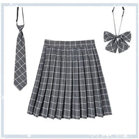 Women Plaid Pleat Skirt With Necktie Bowtie Harajuku Preppy Mini Japanese School