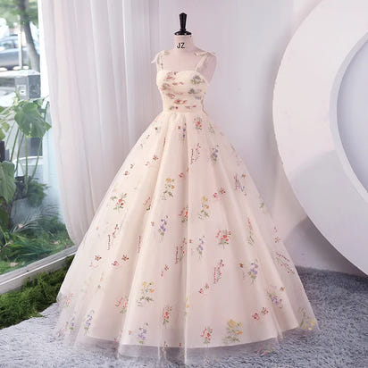 Luxury Floral Embroidery Long Prom Evening Wedding Shooting Dresses