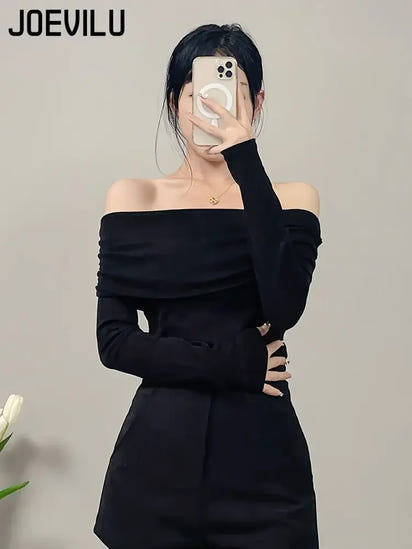 Off Shoulder Top French Collarbone Long Sleeved