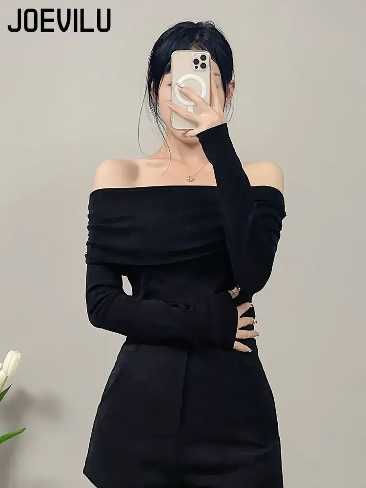 Off Shoulder Top French Collarbone Long Sleeved