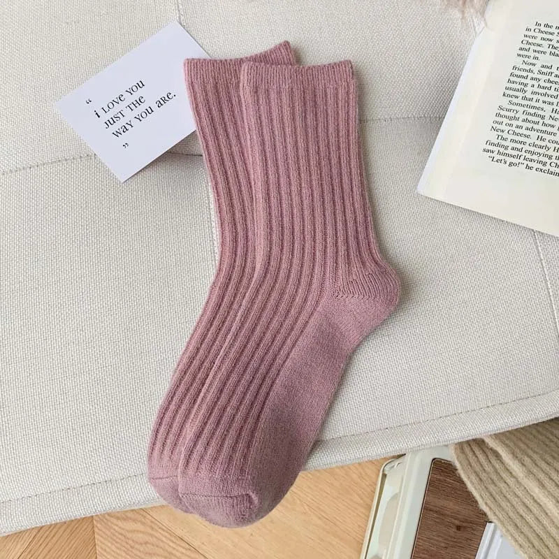 Cashmere Wool Casual Japanese Solid Color Thicker Long Sock Girls Thermal Warm Crew Sock