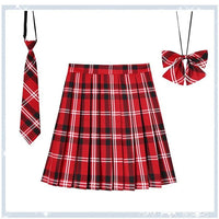 Women Plaid Pleat Skirt With Necktie Bowtie Harajuku Preppy Mini Japanese School