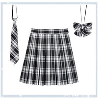 Women Plaid Pleat Skirt With Necktie Bowtie Harajuku Preppy Mini Japanese School
