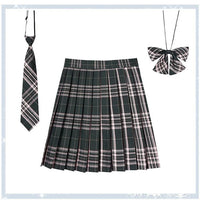 Women Plaid Pleat Skirt With Necktie Bowtie Harajuku Preppy Mini Japanese School