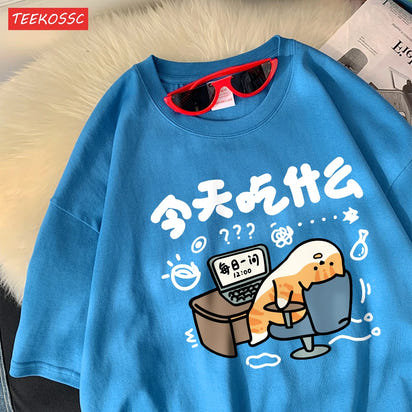 Oversized T-Shirts Cat Prints T Shirts Soft O-Neck