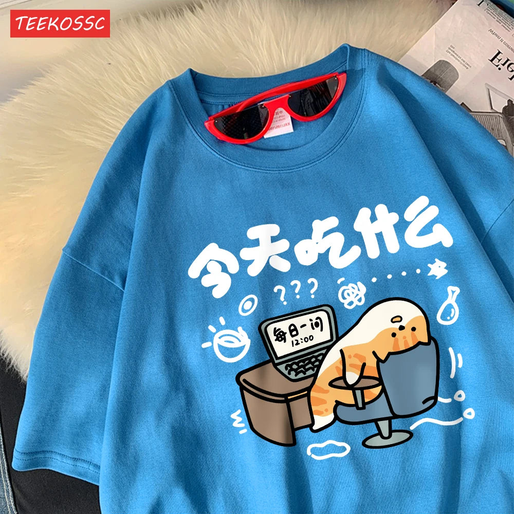 Oversized T-Shirts Cat Prints T Shirts Soft O-Neck