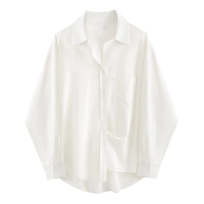 Oversize Women's White Basic Shirt Long Sleeve Button Up Loose Woman Tunic Blouse