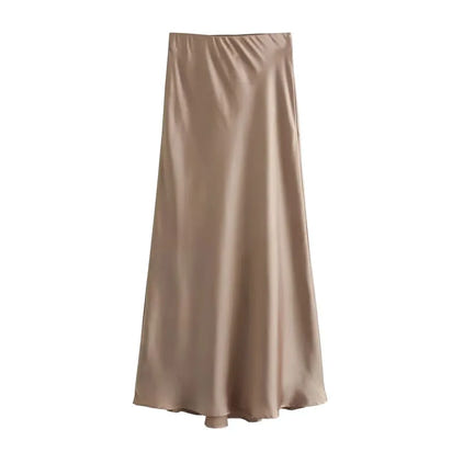 Satin Skirt Women High Waist Long Skirts