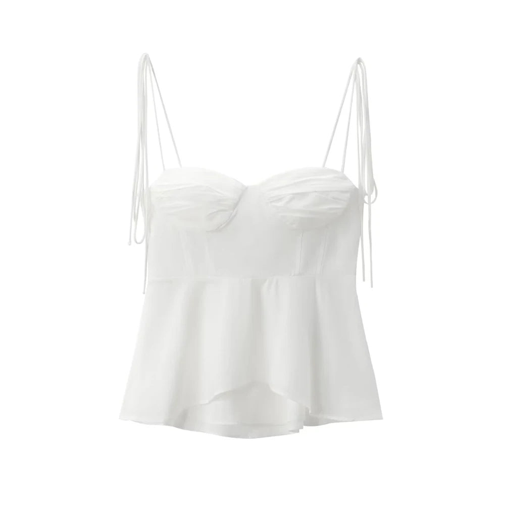 Asymmetric Bustier Tops for Women, Sweetheart Neck, Tied Thin Straps, Side Zipper, Female Camis, Sexy Fashion
