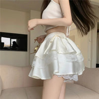White Mini Skirts Women Lace Patchwork Sweet Ball Gown
