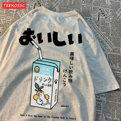 Harajuku Cute Cat Print Oversized T-shirt Streetwear Tops Cotton