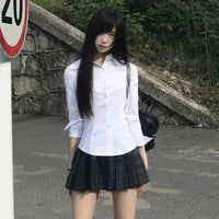 Y2K Slim Fit White Shirt Women Waist Slimming Long Sleeve Jk Shirts Turn Down Collar Chic Blouse