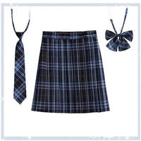 Women Plaid Pleat Skirt With Necktie Bowtie Harajuku Preppy Mini Japanese School