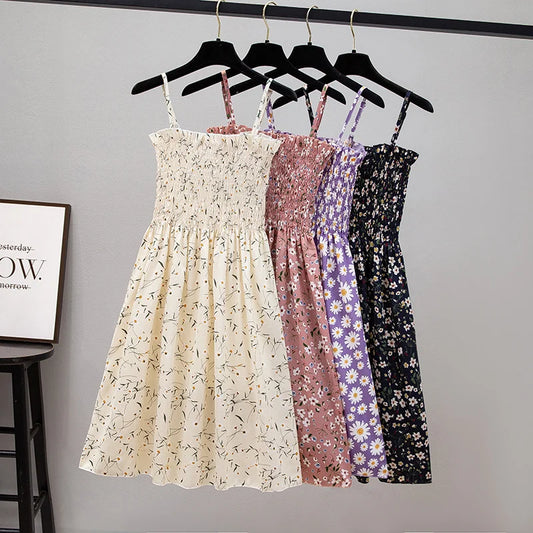 Mini Dresses Female Elastic High Waist Casual Spaghetti Strap Sleeveless