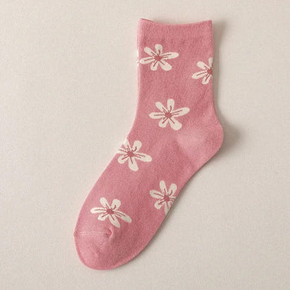 Pink twisted tube sweet and small floral cute student socks