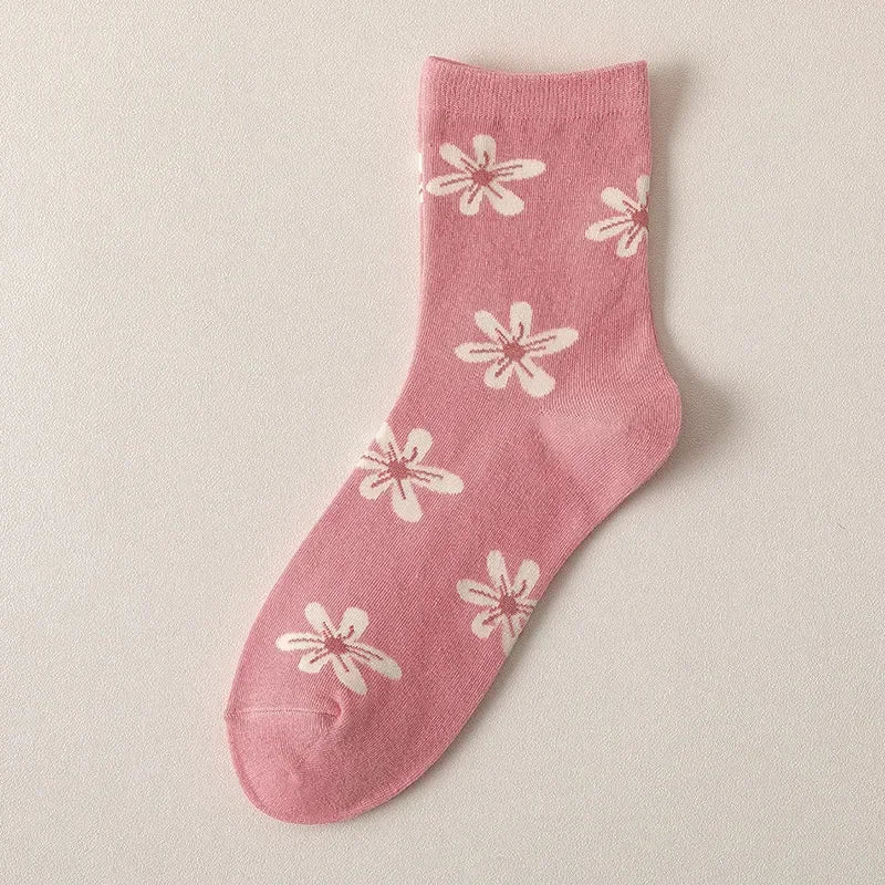 Pink twisted tube sweet and small floral cute student socks