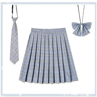 Women Plaid Pleat Skirt With Necktie Bowtie Harajuku Preppy Mini Japanese School