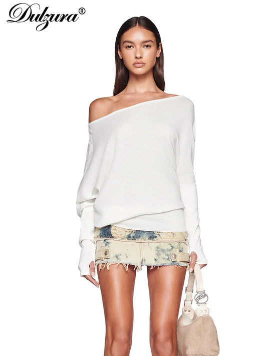 Sexy Elegant Long Sleeves Top Irregular One Shoulder Women Tops Birthday Party Club Date