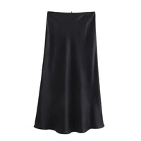 Spring Women's Satin Bow-Decorated High-Waist A-Line Long Skirt
