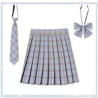 Women Plaid Pleat Skirt With Necktie Bowtie Harajuku Preppy Mini Japanese School