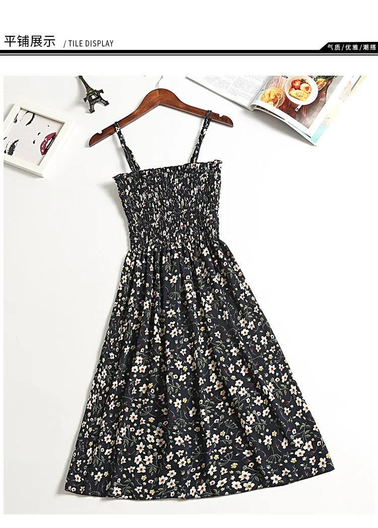 Mini Dresses Female Elastic High Waist Casual Spaghetti Strap Sleeveless