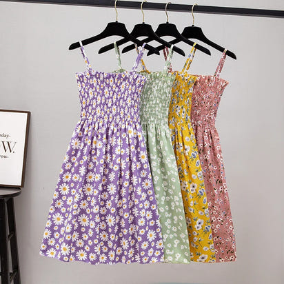 Mini Dresses Female Elastic High Waist Casual Spaghetti Strap Sleeveless