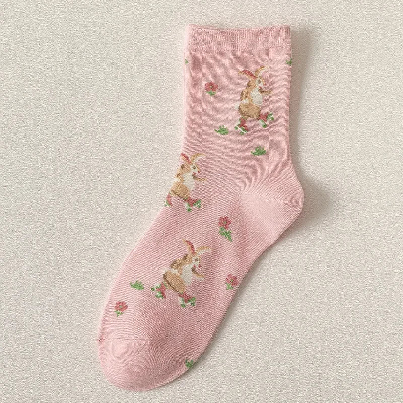 Pink twisted tube sweet and small floral cute student socks