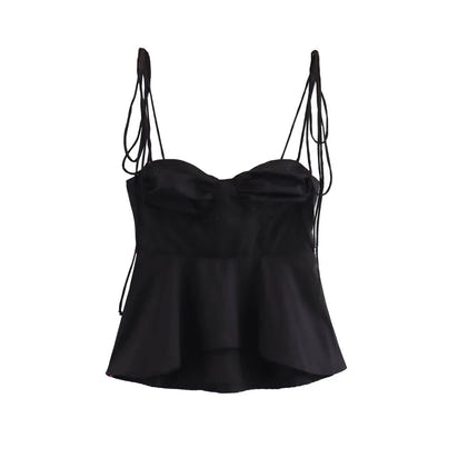 Asymmetric Bustier Tops for Women, Sweetheart Neck, Tied Thin Straps, Side Zipper, Female Camis, Sexy Fashion
