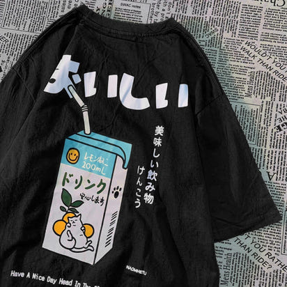 Harajuku Cute Cat Print Oversized T-shirt Streetwear Tops Cotton
