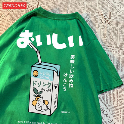 Harajuku Cute Cat Print Oversized T-shirt Streetwear Tops Cotton