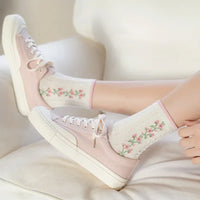 Pink twisted tube sweet and small floral cute student socks