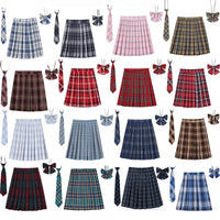 Women Plaid Pleat Skirt With Necktie Bowtie Harajuku Preppy Mini Japanese School
