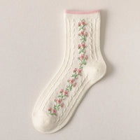 Pink twisted tube sweet and small floral cute student socks