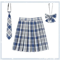 Women Plaid Pleat Skirt With Necktie Bowtie Harajuku Preppy Mini Japanese School
