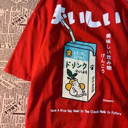 Harajuku Cute Cat Print Oversized T-shirt Streetwear Tops Cotton