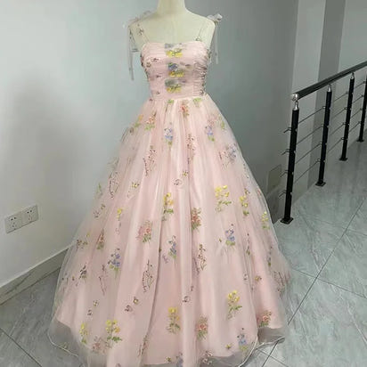Luxury Floral Embroidery Long Prom Evening Wedding Shooting Dresses