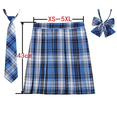 Women Plaid Pleat Skirt With Necktie Bowtie Harajuku Preppy Mini Japanese School