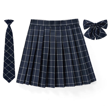 Women Plaid Pleat Skirt With Necktie Bowtie Harajuku Preppy Mini Japanese School