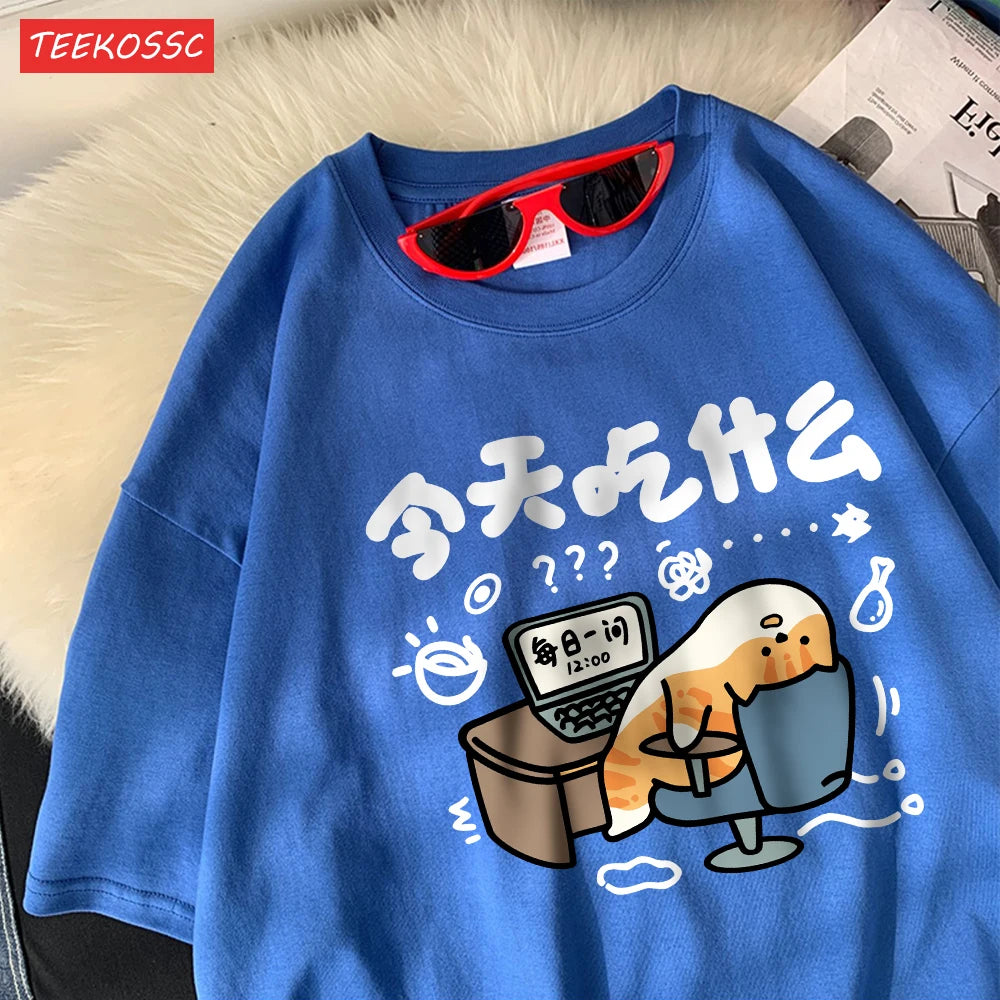 Oversized T-Shirts Cat Prints T Shirts Soft O-Neck