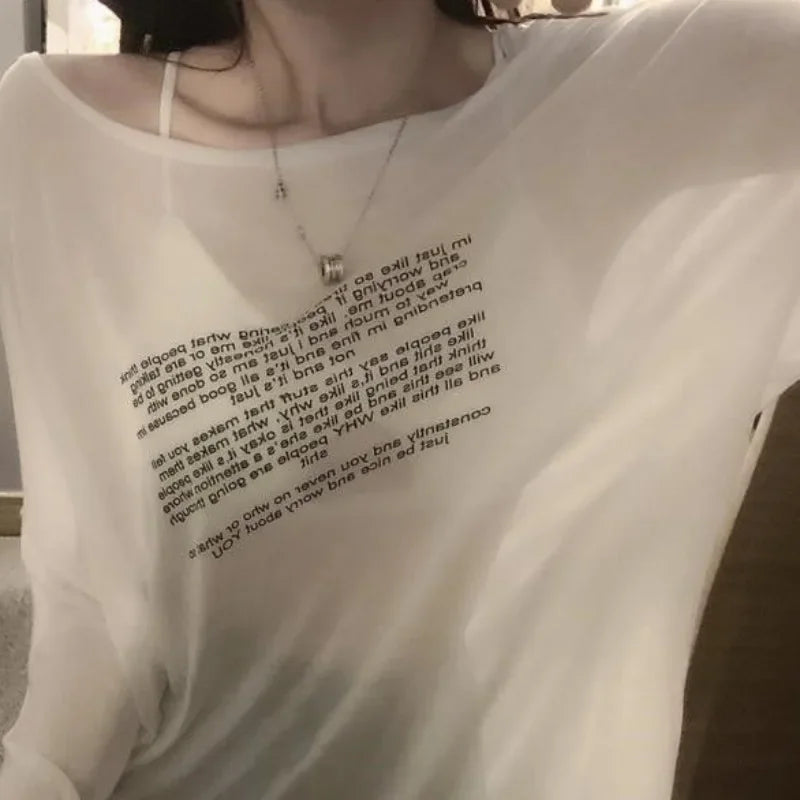 Loose T-shirts for Women Letter Pattern Simple Design Korean Style Summer Clothing Thin
