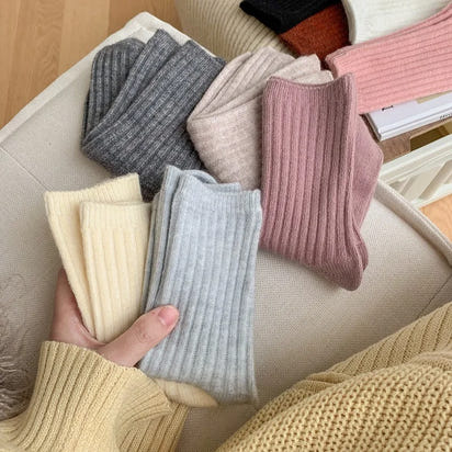 Cashmere Wool Casual Japanese Solid Color Thicker Long Sock Girls Thermal Warm Crew Sock