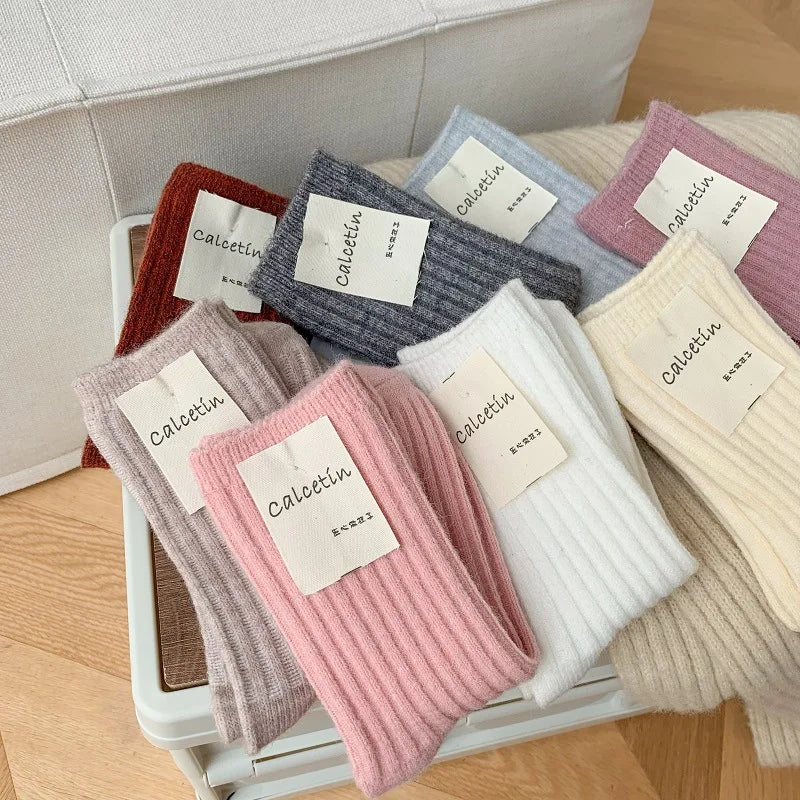 Cashmere Wool Casual Japanese Solid Color Thicker Long Sock Girls Thermal Warm Crew Sock