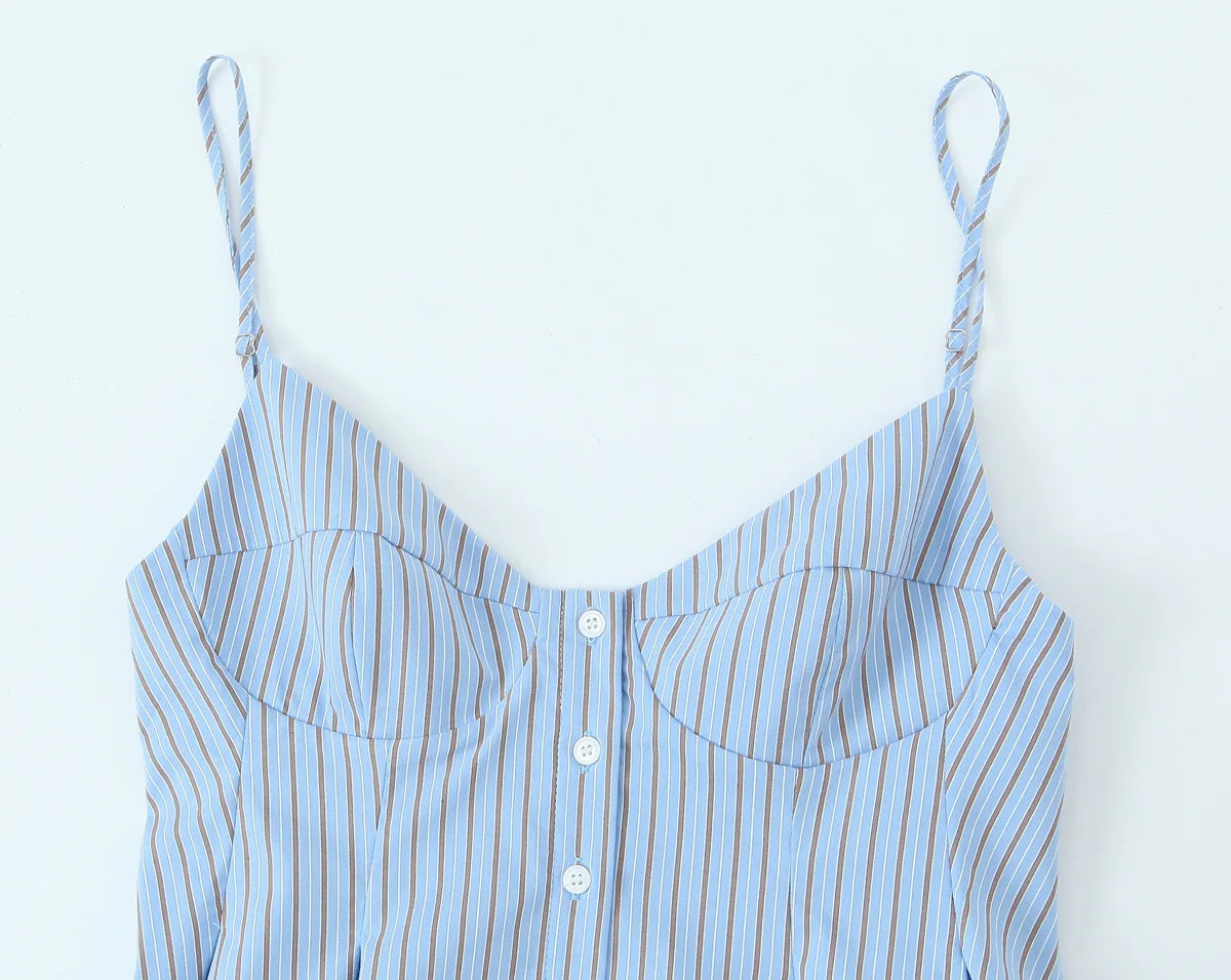 Korean Style Contrast Striped Vest Slim Fit Single-breasted Outer Wear Layered Top