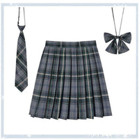 Women Plaid Pleat Skirt With Necktie Bowtie Harajuku Preppy Mini Japanese School