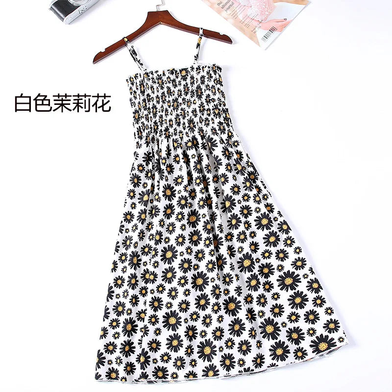 Mini Dresses Female Elastic High Waist Casual Spaghetti Strap Sleeveless