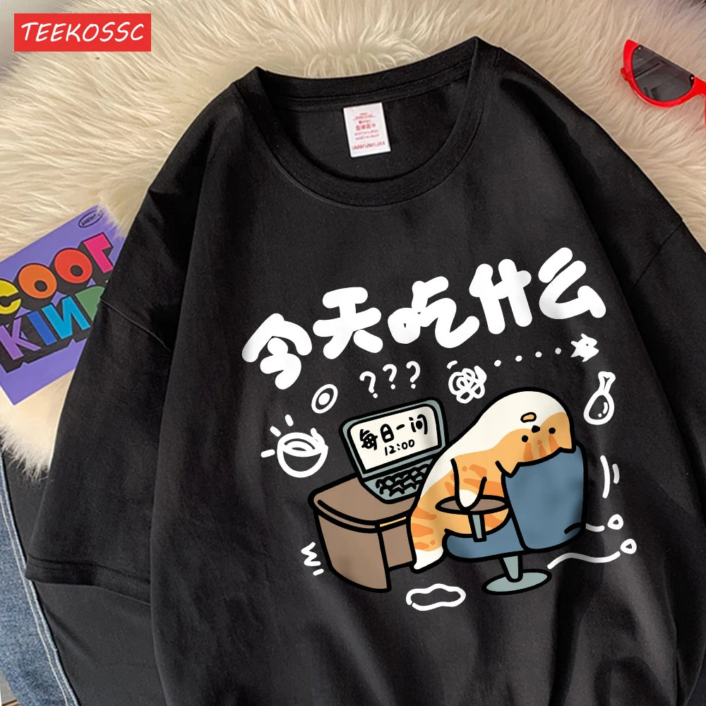 Oversized T-Shirts Cat Prints T Shirts Soft O-Neck