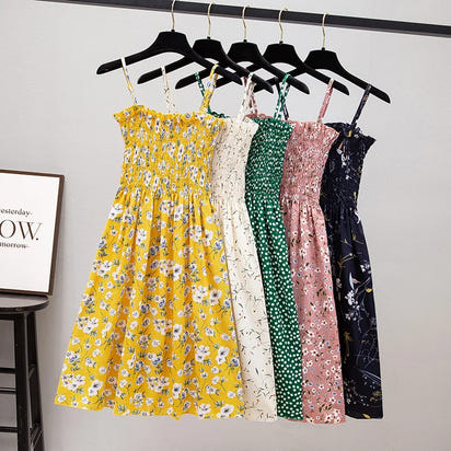 Mini Dresses Female Elastic High Waist Casual Spaghetti Strap Sleeveless