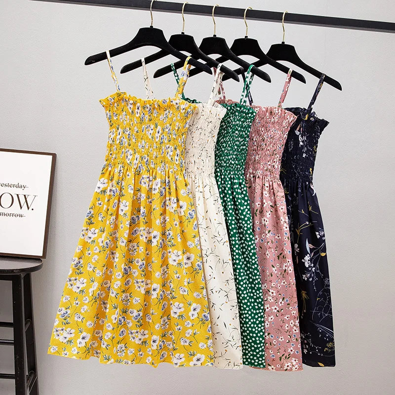 Mini Dresses Female Elastic High Waist Casual Spaghetti Strap Sleeveless