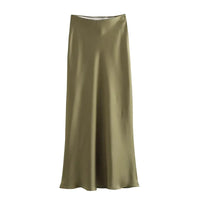 Satin Skirt Women High Waist Long Skirts